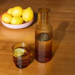 Rex London Retro ribbed glass carafe 850ml - Amber Sale