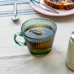 Rex London Retro ribbed glass mug 400ml - Green Discount