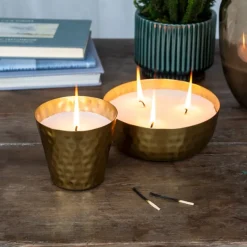 Rex London Scented candle - Gold tone hammered metal Clearance