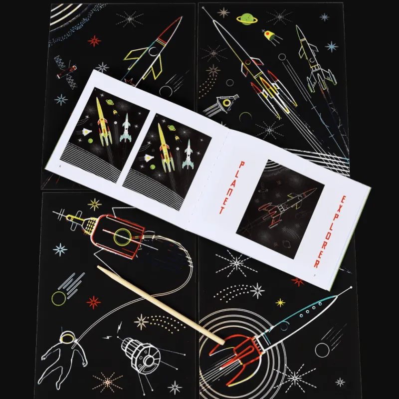 Rex London Scratch art set (4 sheets) - Space Age Hot