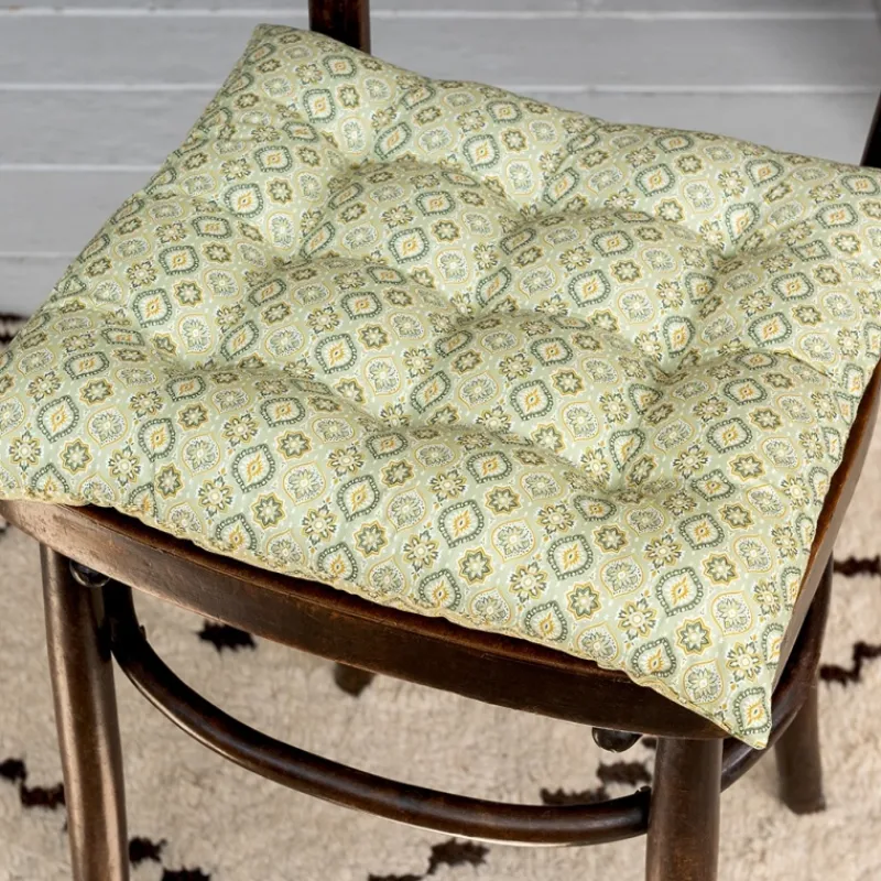 Rex London Seat pad cushion (37x37cm) - Green blockprint Outlet