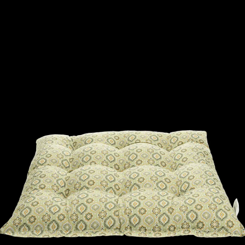 Rex London Seat pad cushion (37x37cm) - Green blockprint Outlet