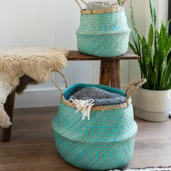 Rex London Small seagrass belly basket - Turquoise Best