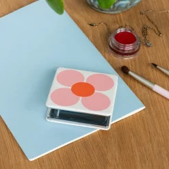 Rex London Square pocket mirror - Pink and green Daisy Clearance
