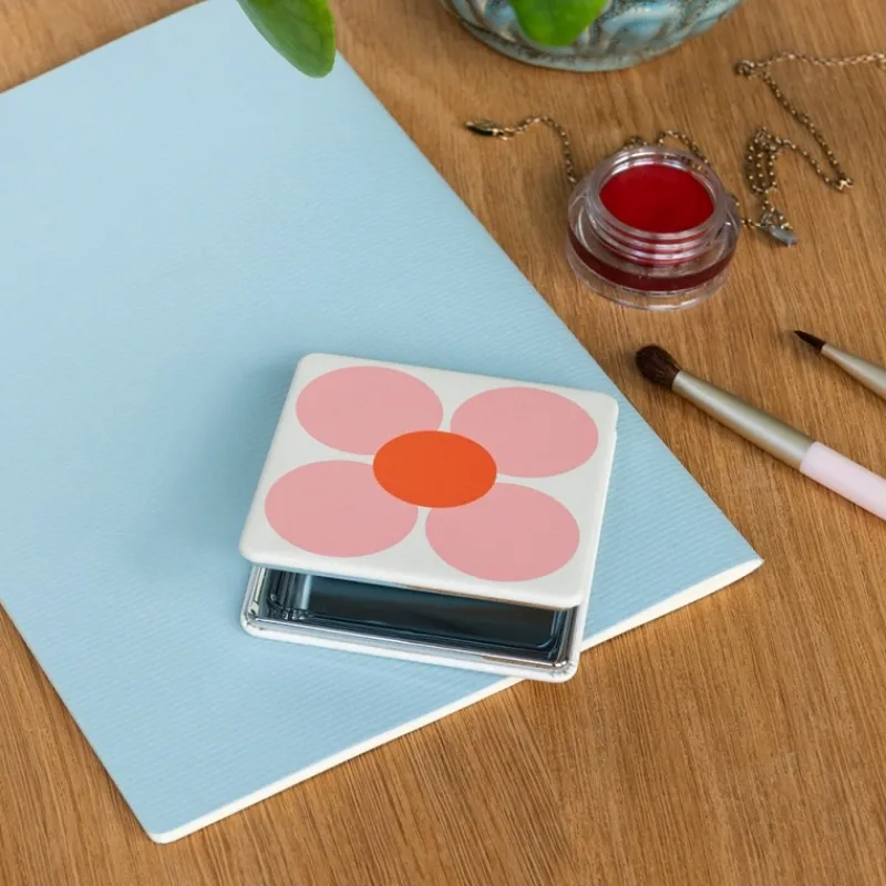 Rex London Square pocket mirror - Pink and green Daisy Clearance