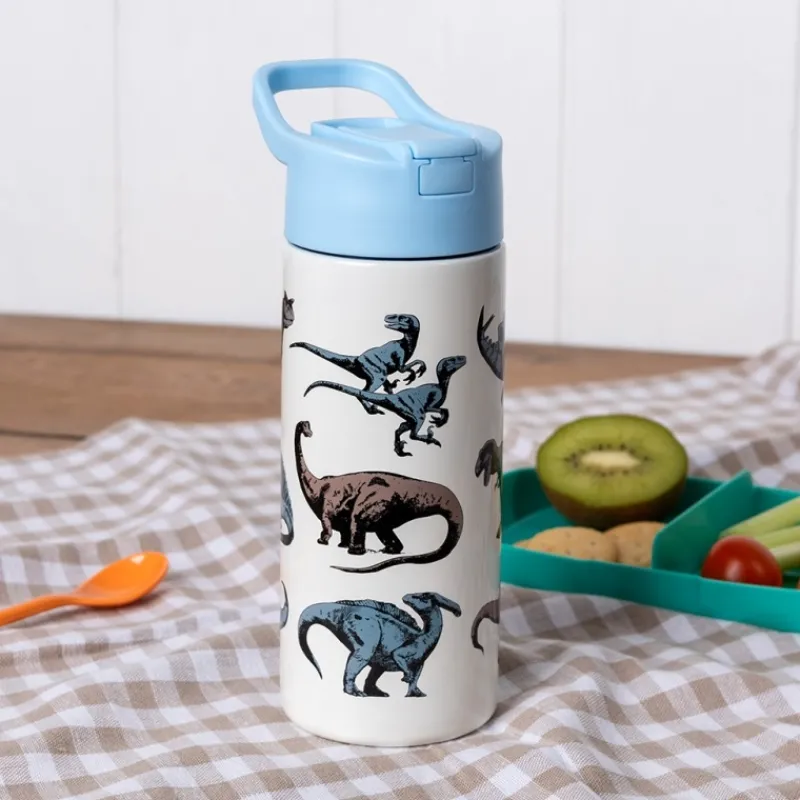 Rex London Stainless steel bottle with push button lid 500ml - Dinosaur Best