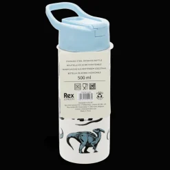 Rex London Stainless steel bottle with push button lid 500ml - Dinosaur Best
