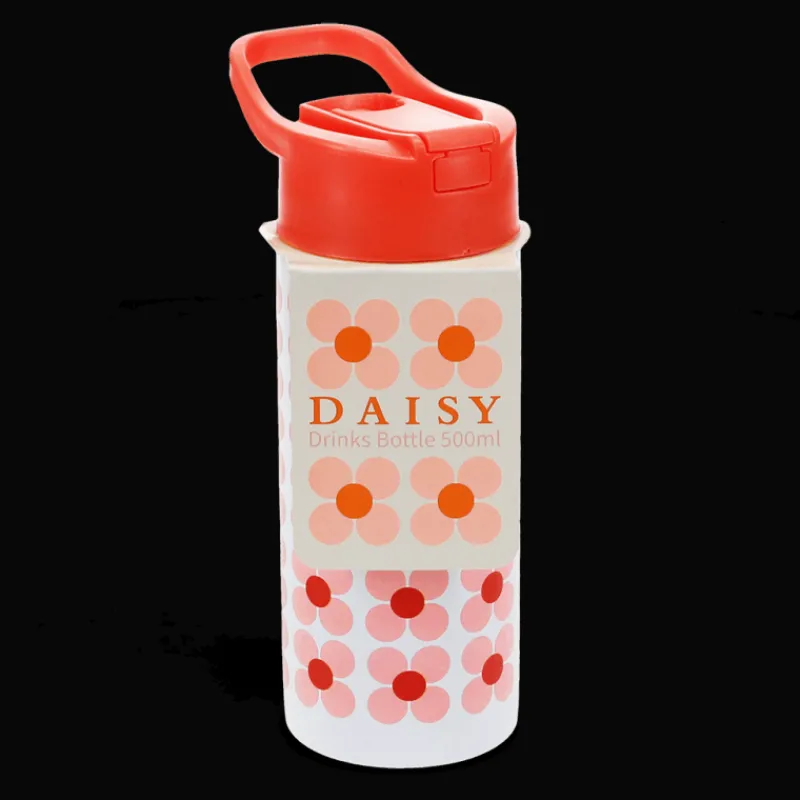 Rex London Stainless steel bottle with push button lid 500ml - Pink daisy Outlet