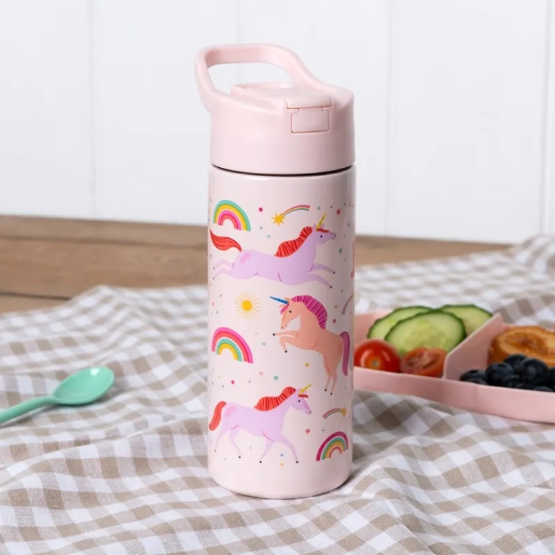 Rex London Stainless steel bottle with push button lid 500ml - Unicorn Fashion