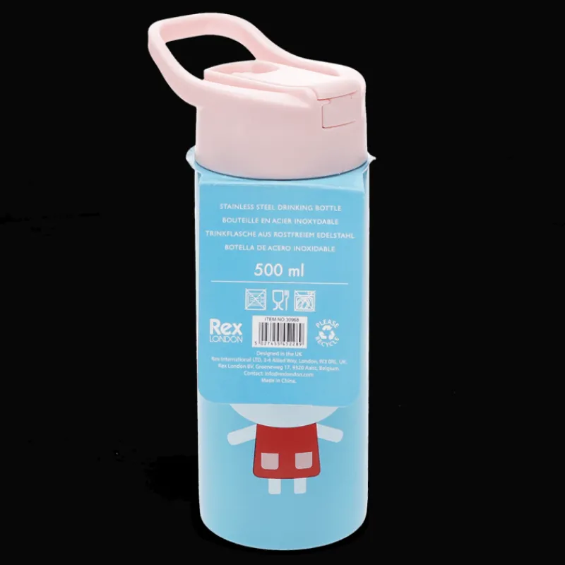 Rex London Stainless steel bottle with push button lid 500ml - Lottie and Friends Hot
