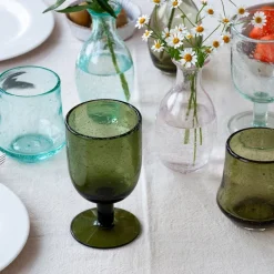 Rex London Stemmed Hand blown bubble glass - Olive green Clearance