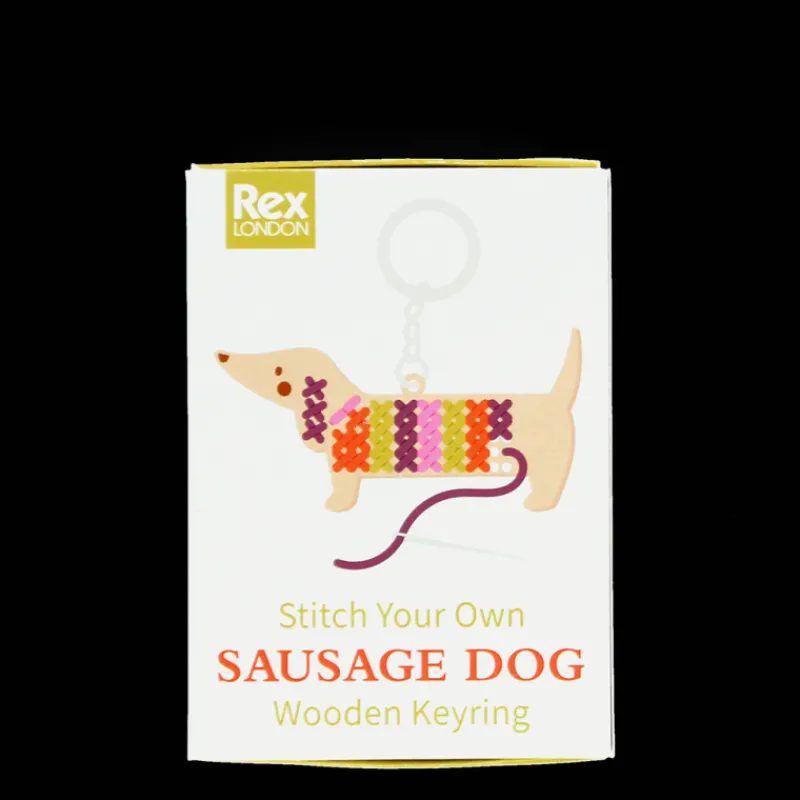 Rex London Stitch your own wooden keyring - Sausage Dog Hot