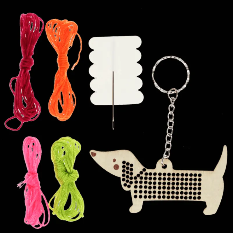 Rex London Stitch your own wooden keyring - Sausage Dog Hot