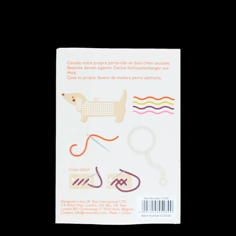 Rex London Stitch your own wooden keyring - Sausage Dog Hot