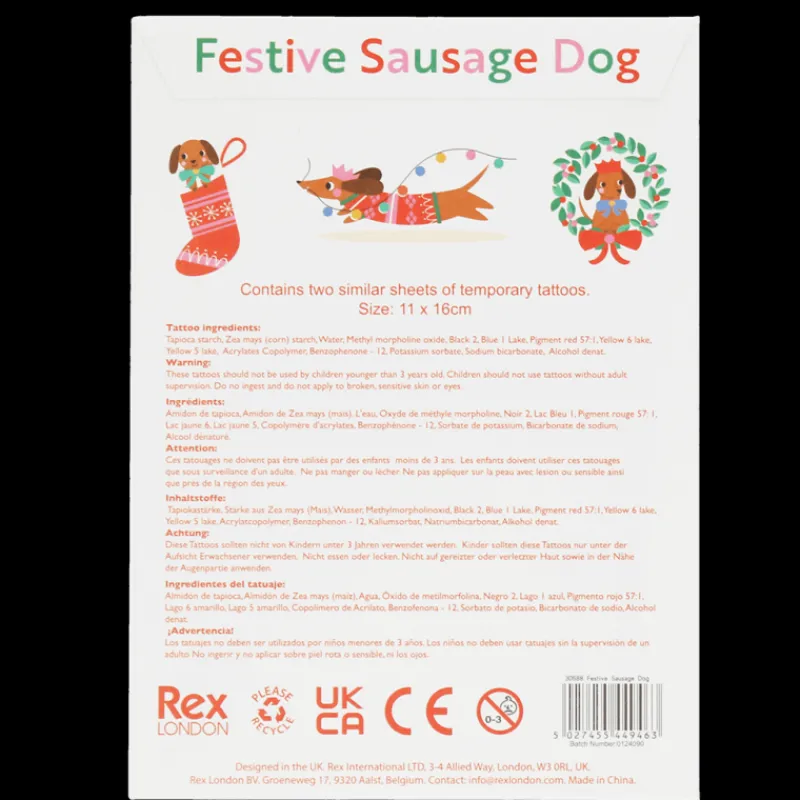 Rex London Temporary tattoos - Festive Sausage Dog Fashion
