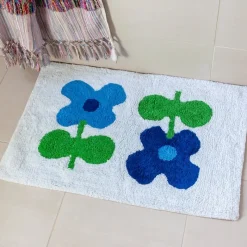 Rex London Tufted cotton bath mat - Blue flowers Clearance