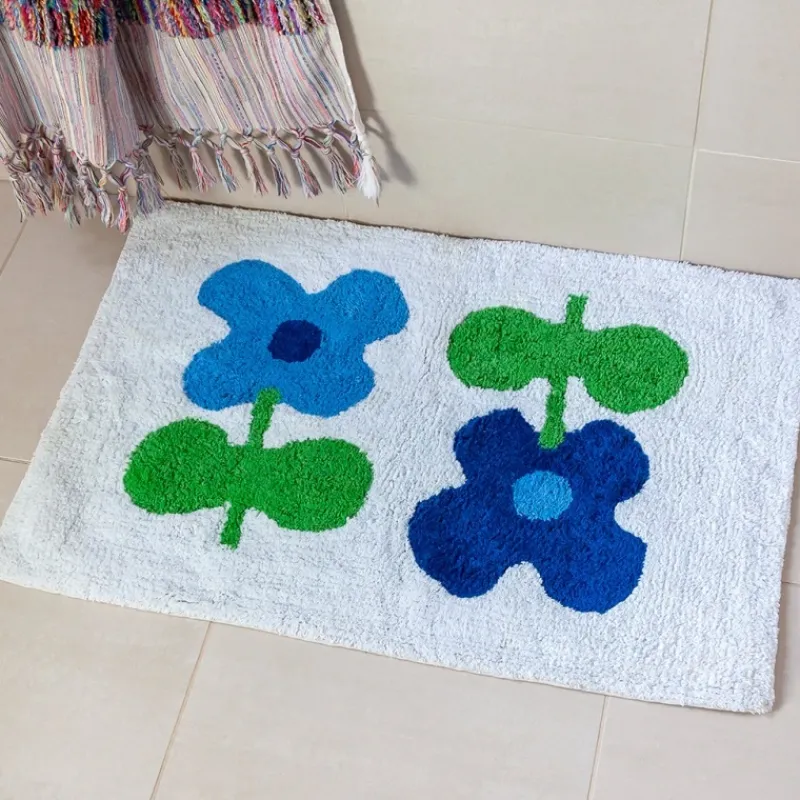 Rex London Tufted cotton bath mat - Blue flowers Clearance