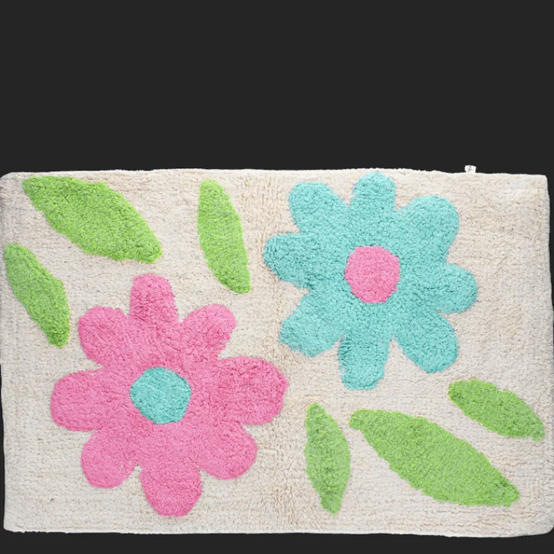 Rex London Tufted cotton bath mat - Green and pink flowers Clearance