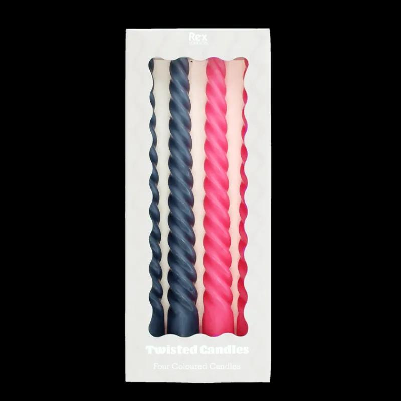 Rex London Twisted candles (pack of 4) - Dark grey and pink Online