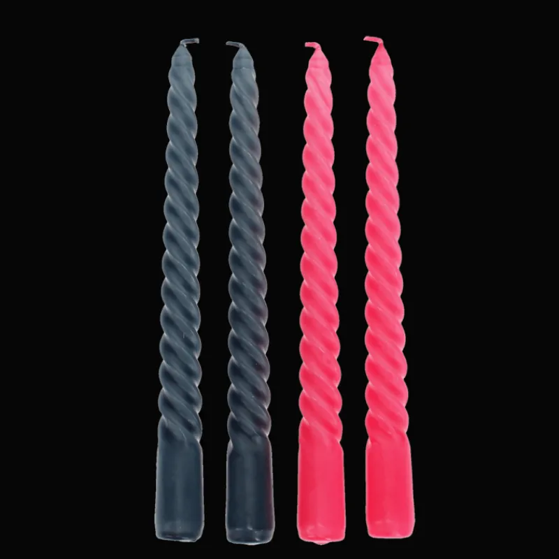 Rex London Twisted candles (pack of 4) - Dark grey and pink Online
