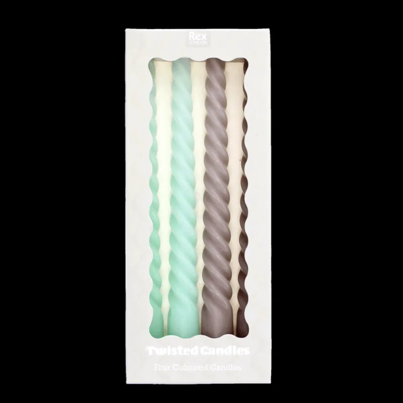 Rex London Twisted candles (pack of 4) - Mint green and taupe Discount
