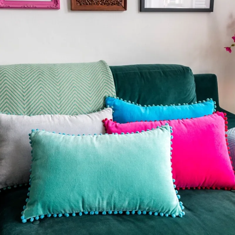 Rex London Velvet pom pom cushion - Pink Best