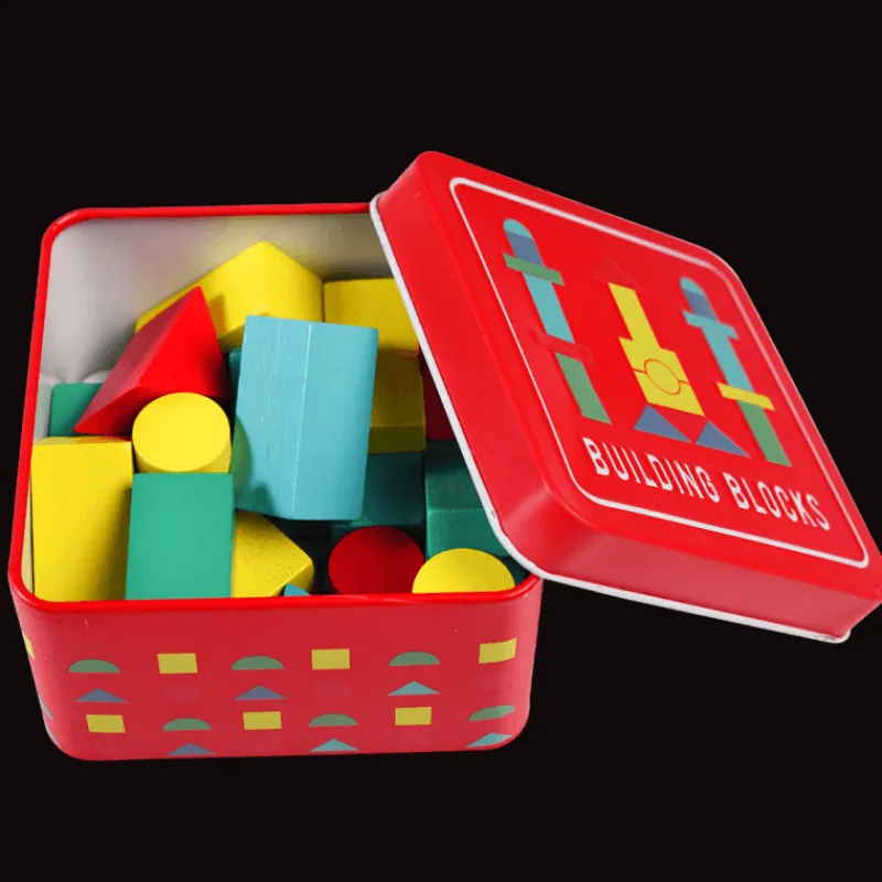 Rex London Wooden building blocks in a tin Clearance