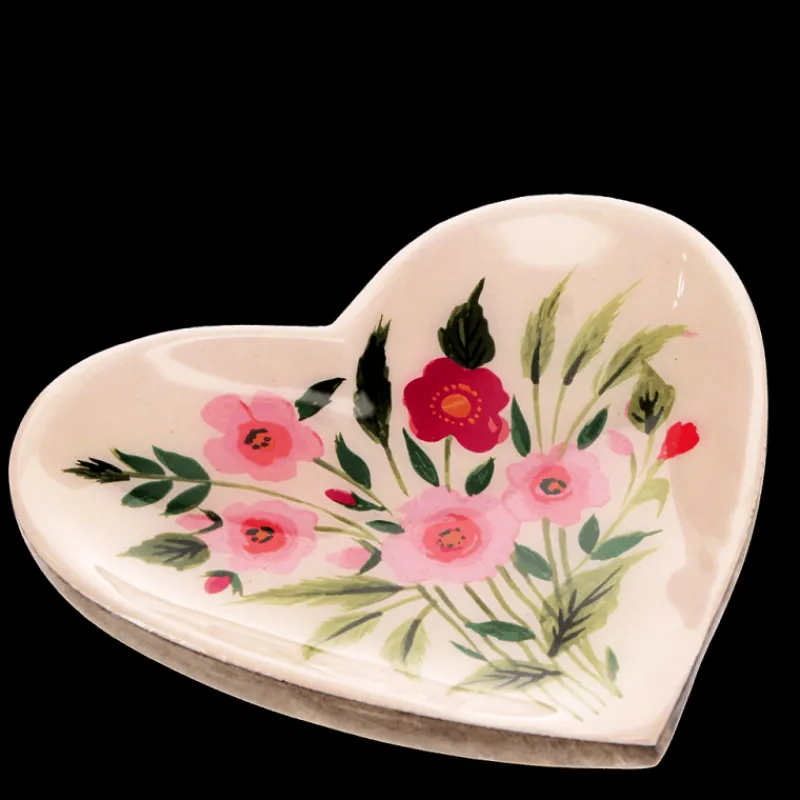 Rex London Wooden heart-shaped trinket dish - Flowers Discount