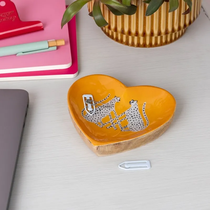 Rex London Wooden heart-shaped trinket dish - Leopards Hot