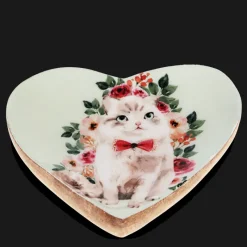 Rex London Wooden heart-shaped trinket dish - Cat New