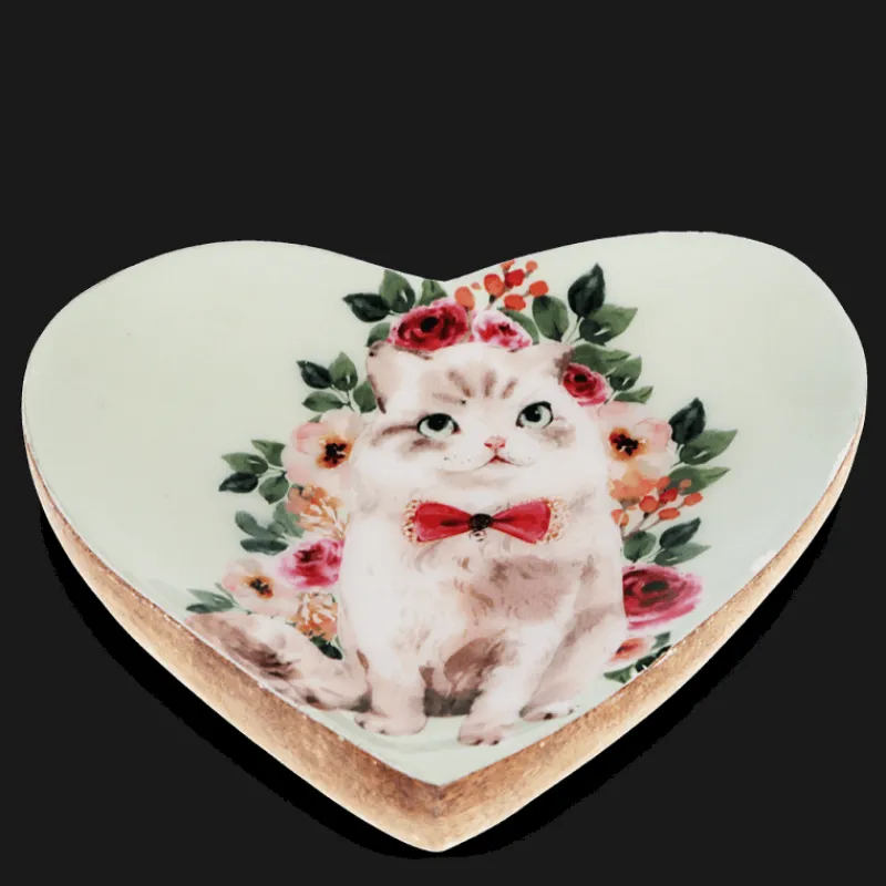 Rex London Wooden heart-shaped trinket dish - Cat New