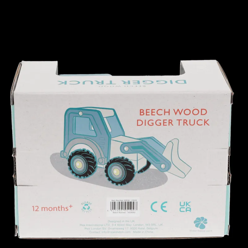 Rex London Wooden push along vehicle toy - Digger truck (blue) Sale