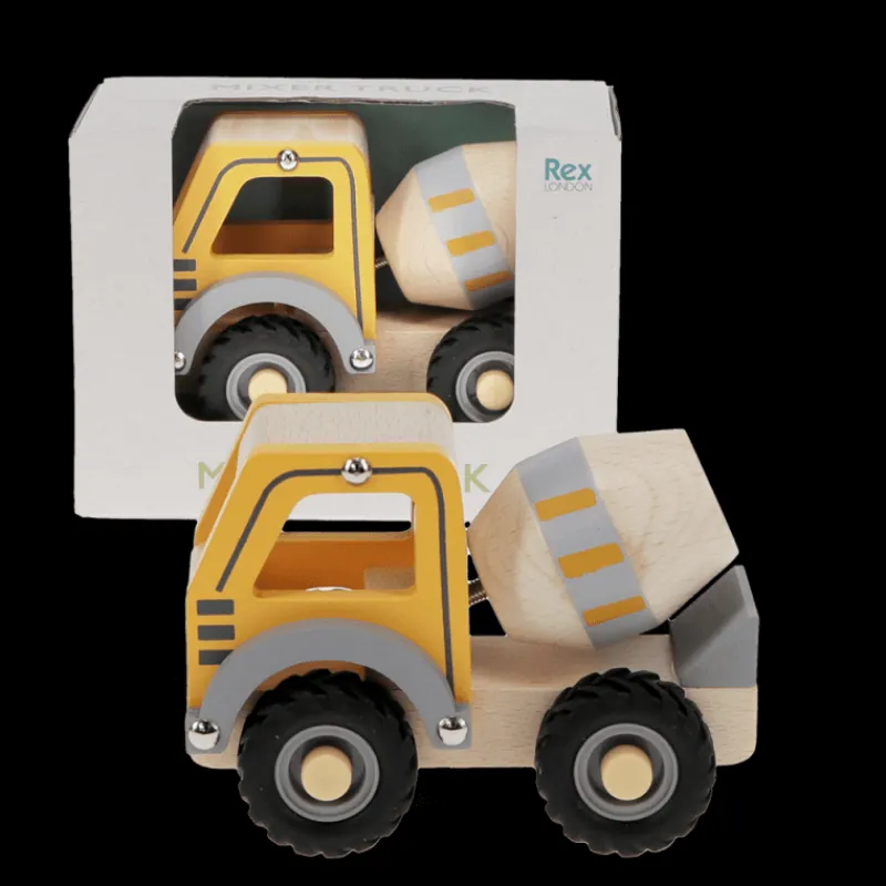 Rex London Wooden push along vehicle toy - Cement mixer (yellow) Hot